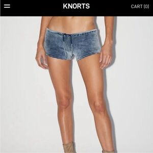 Knorts Denim Ribbed Knit Micro Mini Hot Pants Shorts OS